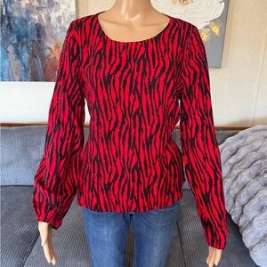 Vibrant Red and Black Women's Blouse
